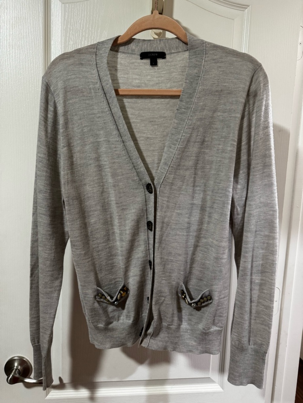J. Crew Light Gray V-Neck Cardigan